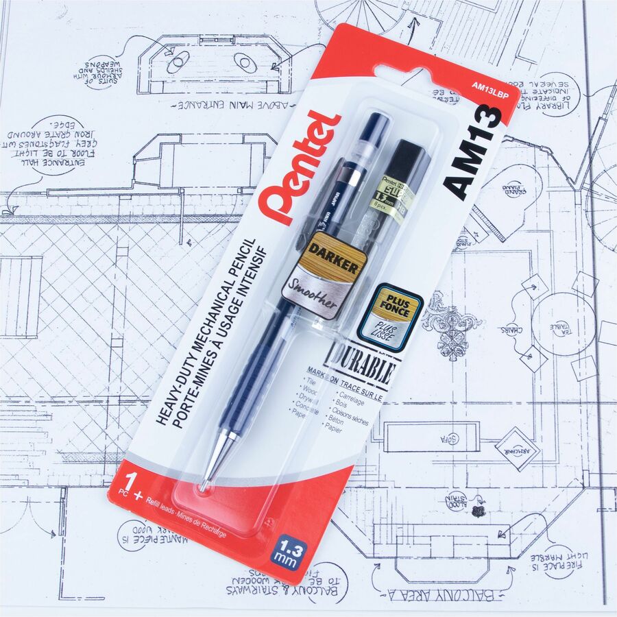 Pentel AM13 1.3mm Heavy Duty Mechanical Pencil and CH13-HB Lead - AM13LBP