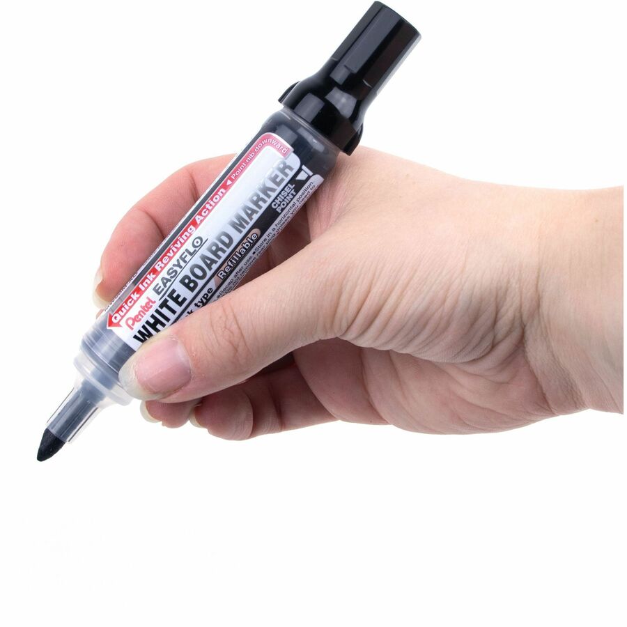 Pentel Easyflo White Board Marker, Chisel Tip (1.3/5.2mm), Black Ink - MW60M-A