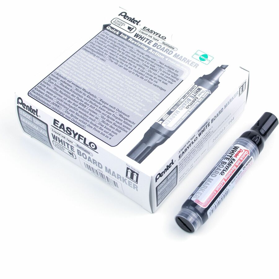 Pentel Easyflo White Board Marker, Chisel Tip (1.3/5.2mm), Black Ink - MW60M-A