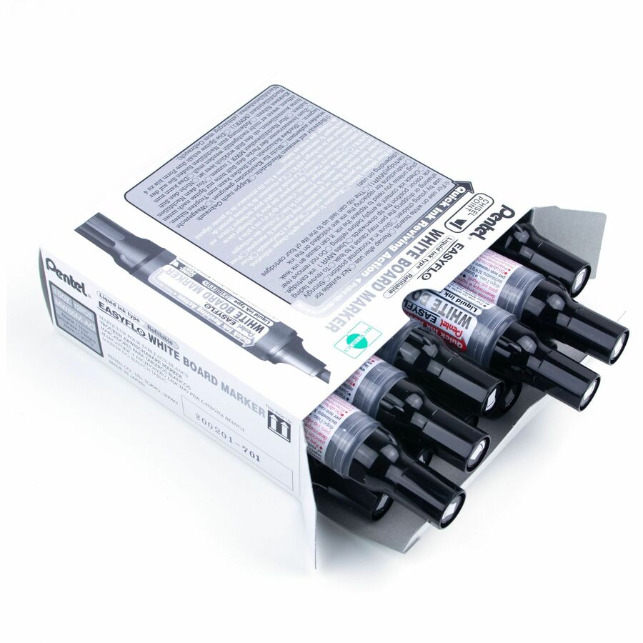 Pentel Easyflo White Board Marker, Chisel Tip (1.3/5.2mm), Black Ink - MW60M-A