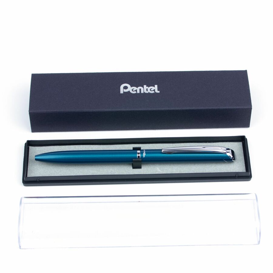 Pentel EnerGel Retractable Liquid Gel Pen, (0.7mm) Sky Blue Metal Body, Black Ink, Gift Case - BL2007S-AE1