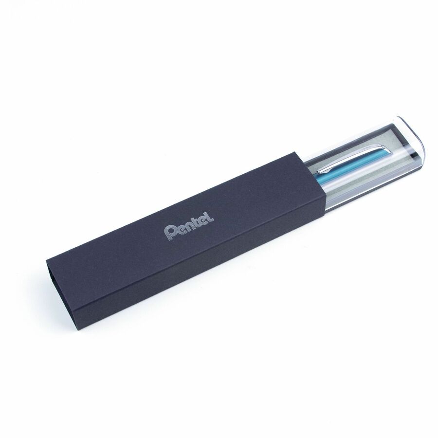 Pentel EnerGel Retractable Liquid Gel Pen, (0.7mm) Sky Blue Metal Body, Black Ink, Gift Case - BL2007S-AE1