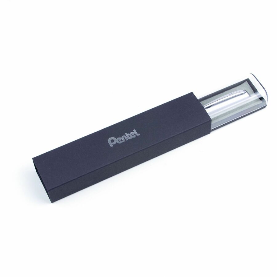 Pentel EnerGel Retractable Liquid Gel Pen, (0.7mm) Silver Metal Body, Black Ink, Gift Case - BL2007Z-AE1