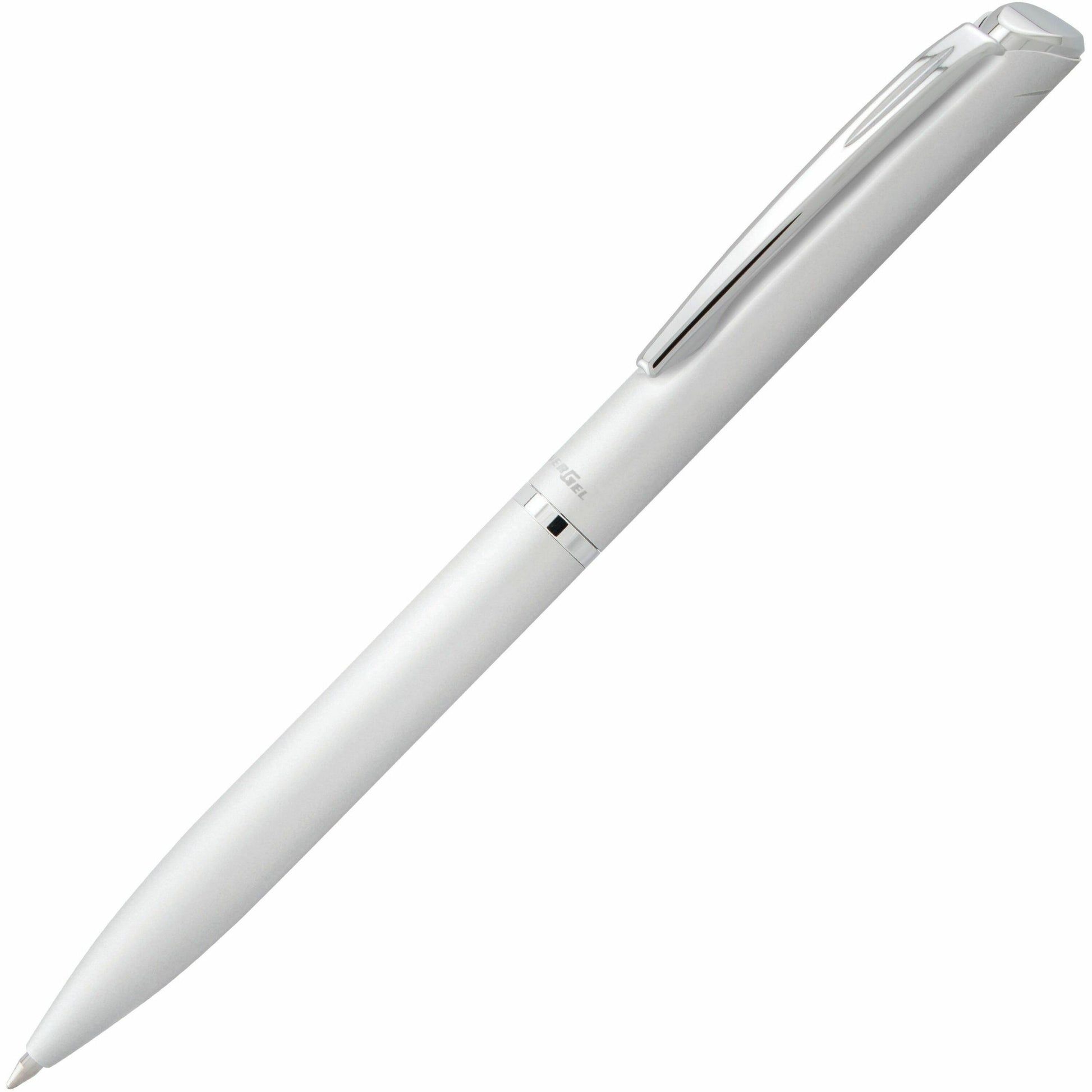 Pentel EnerGel Retractable Liquid Gel Pen, (0.7mm) Silver Metal Body, Black Ink, Gift Case