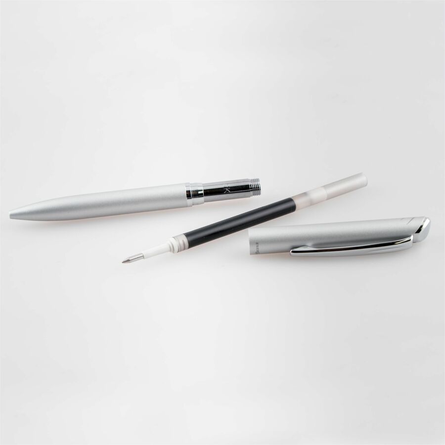 Pentel EnerGel Retractable Liquid Gel Pen, (0.7mm) Silver Metal Body, Black Ink, Gift Case - BL2007Z-AE1