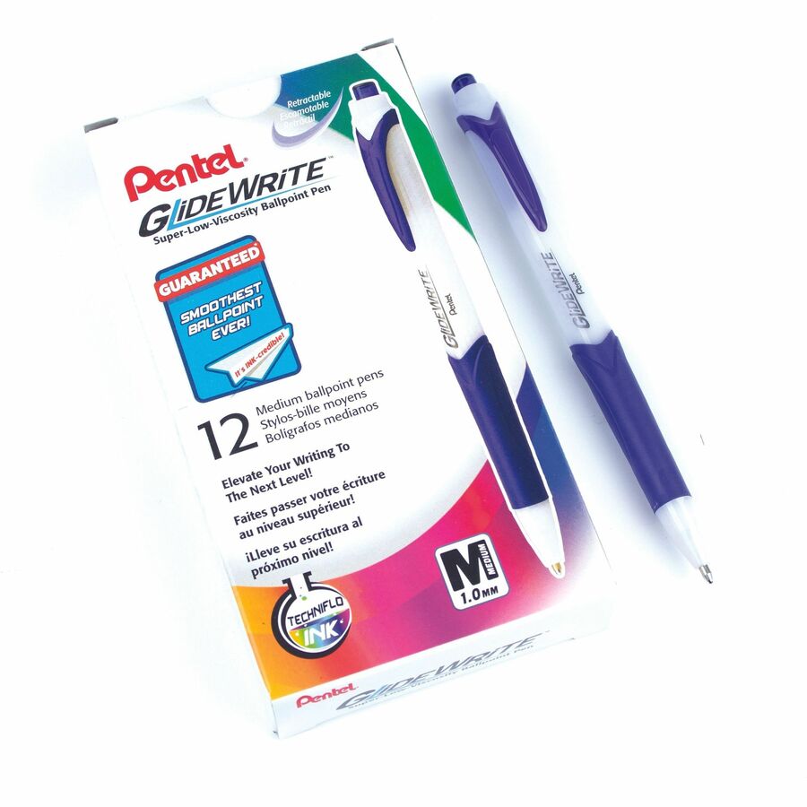Pentel GlideWrite Ballpoint Pen with TechnIFlo Ink, (1.0mm) Bold Point, Blue Ink - BX910-C