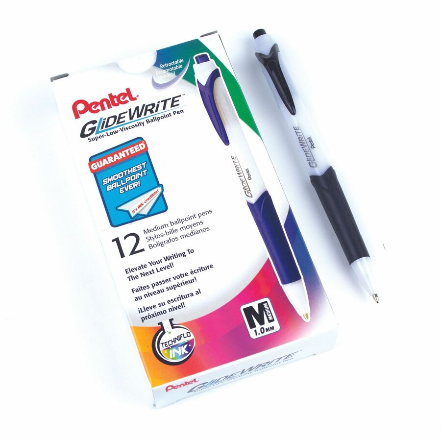 Pentel GlideWrite Ballpoint Pen with TechnIFlo Ink, (1.0mm) Bold Point, Black Ink - BX910-A