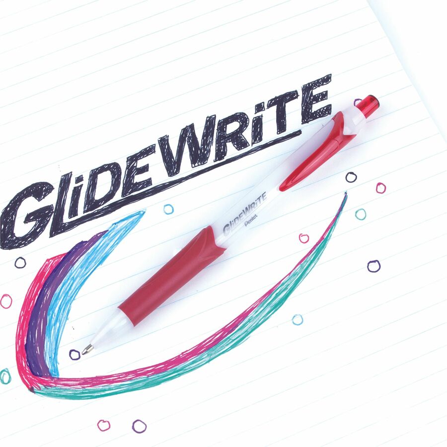 Pentel GlideWrite Ballpoint Pen with TechnIFlo Ink, (1.0mm) Bold Point, Red Ink - BX910-B