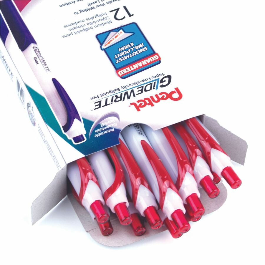 Pentel GlideWrite Ballpoint Pen with TechnIFlo Ink, (1.0mm) Bold Point, Red Ink - BX910-B