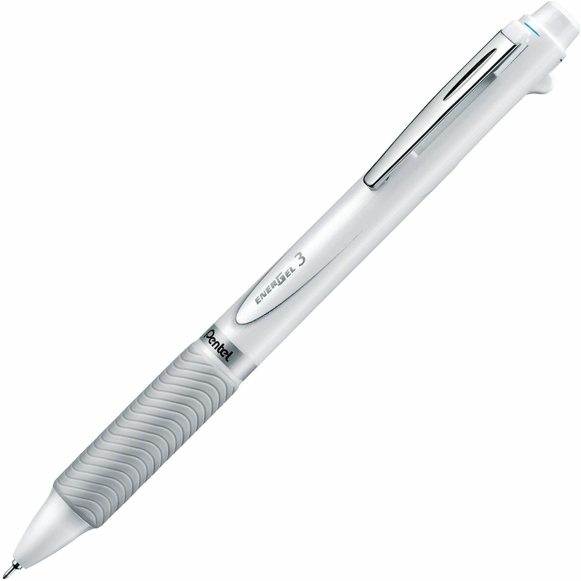 Pentel EnerGel 3 Multi-Function, 3-Ink Gel Pen, (0.5mm), Black/Red/Blue Ink, White Barrel