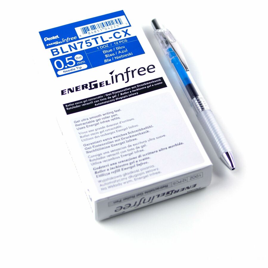 Pentel Infree Retractable Liquid Gel Pen, (0.5mm) Needle Tip, Blue Ink - BLN75TL-C
