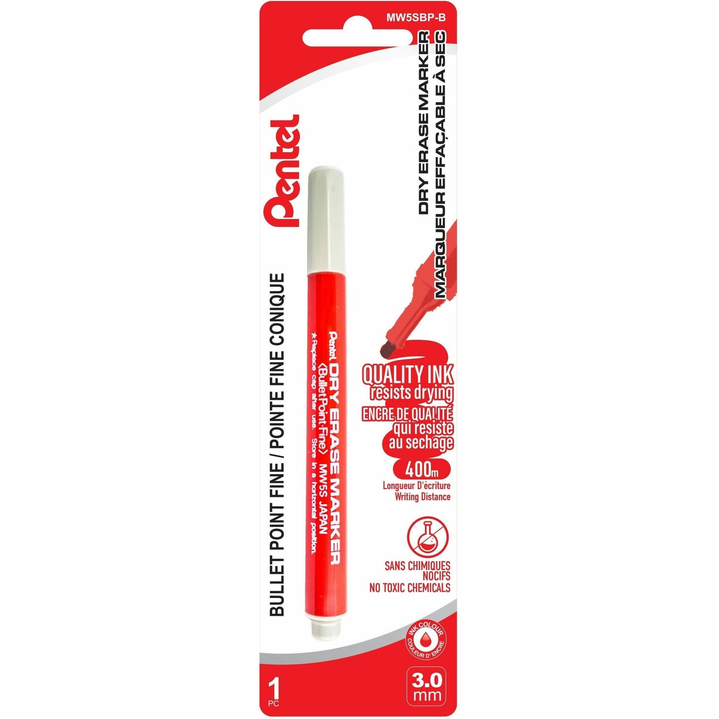 Pentel Dry Erase Marker (3.0mm) 1PC Pack, Red Ink