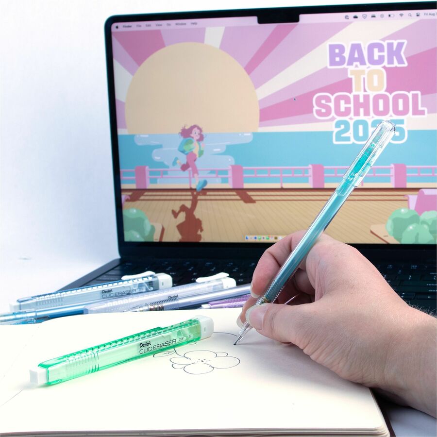 Pentel CLIC ERASER, Rectangular Retractable Eraser, Green Transparent Barrel - ZE81K-W