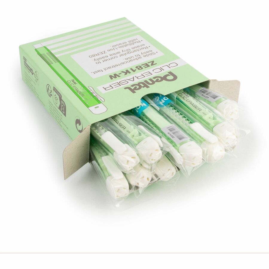 Pentel CLIC ERASER, Rectangular Retractable Eraser, Green Transparent Barrel - ZE81K-W