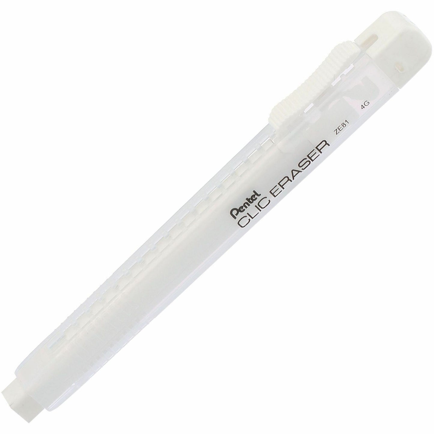 Pentel CLIC ERASER, Rectangular Retractable Eraser, White Transparent Barrel