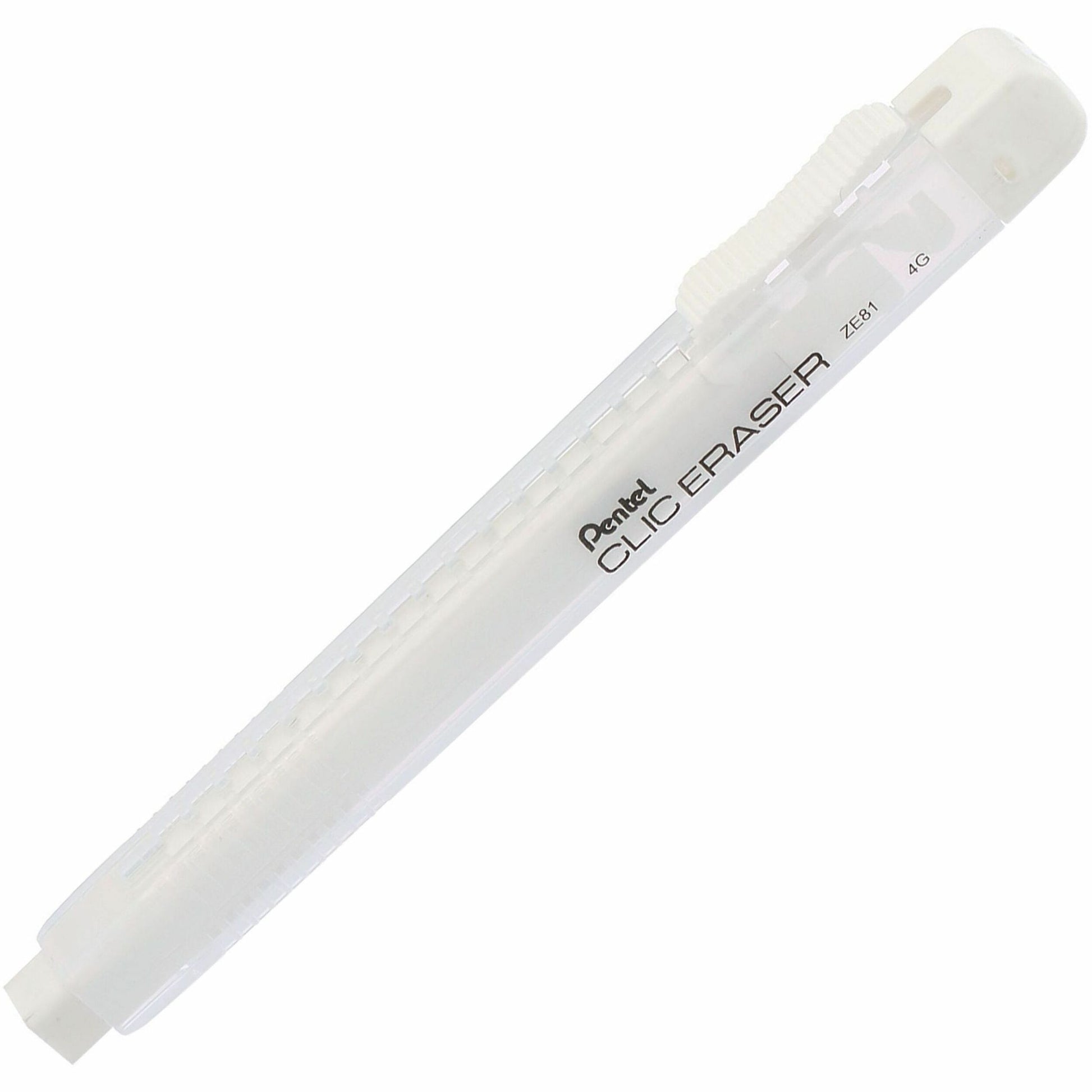 Pentel CLIC ERASER, Rectangular Retractable Eraser, White Transparent Barrel