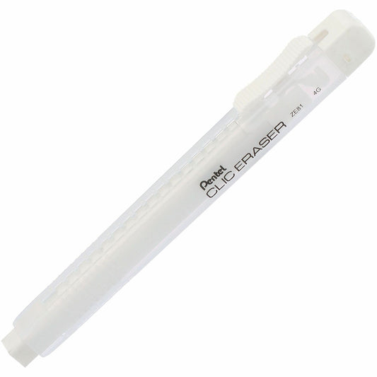 Pentel CLIC ERASER, Rectangular Retractable Eraser, White Transparent Barrel