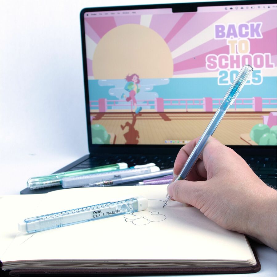 Pentel CLIC ERASER, Rectangular Retractable Eraser, Blue Transparent Barrel - ZE81S-W