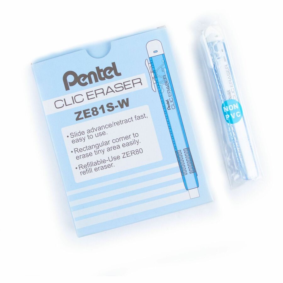 Pentel CLIC ERASER, Rectangular Retractable Eraser, Blue Transparent Barrel - ZE81S-W