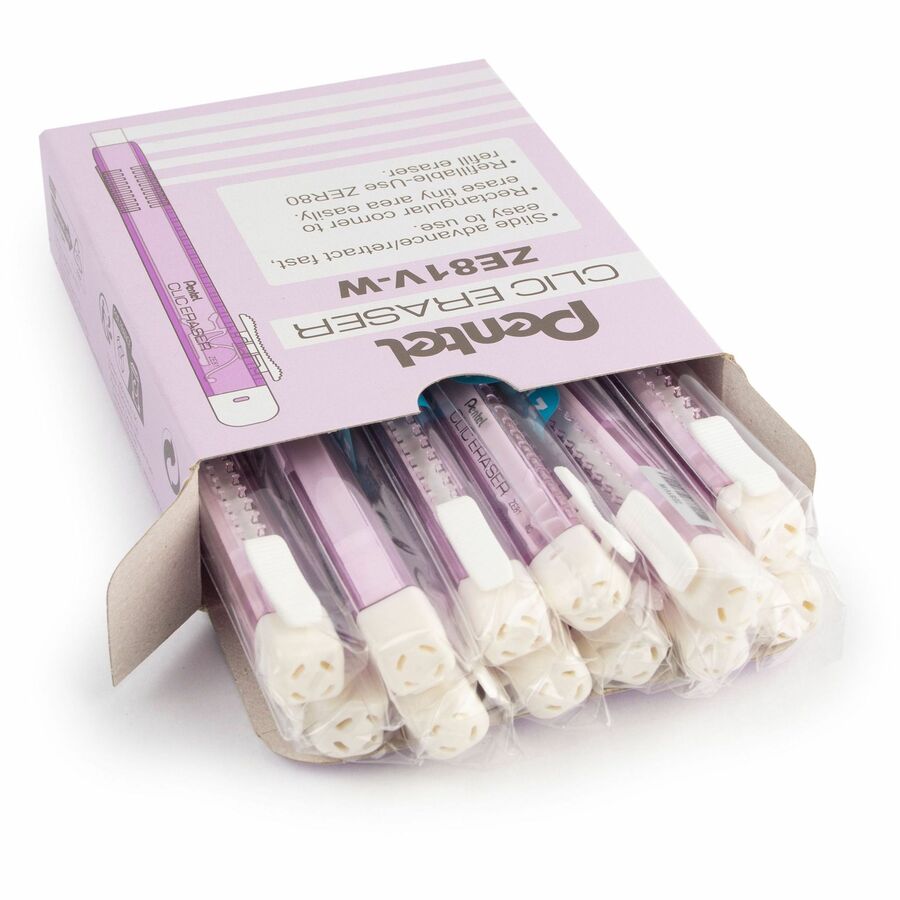 Pentel CLIC ERASER, Rectangular Retractable Eraser, Violet Transparent Barrel - ZE81V-W