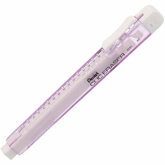 Pentel CLIC ERASER, Rectangular Retractable Eraser, Violet Transparent Barrel