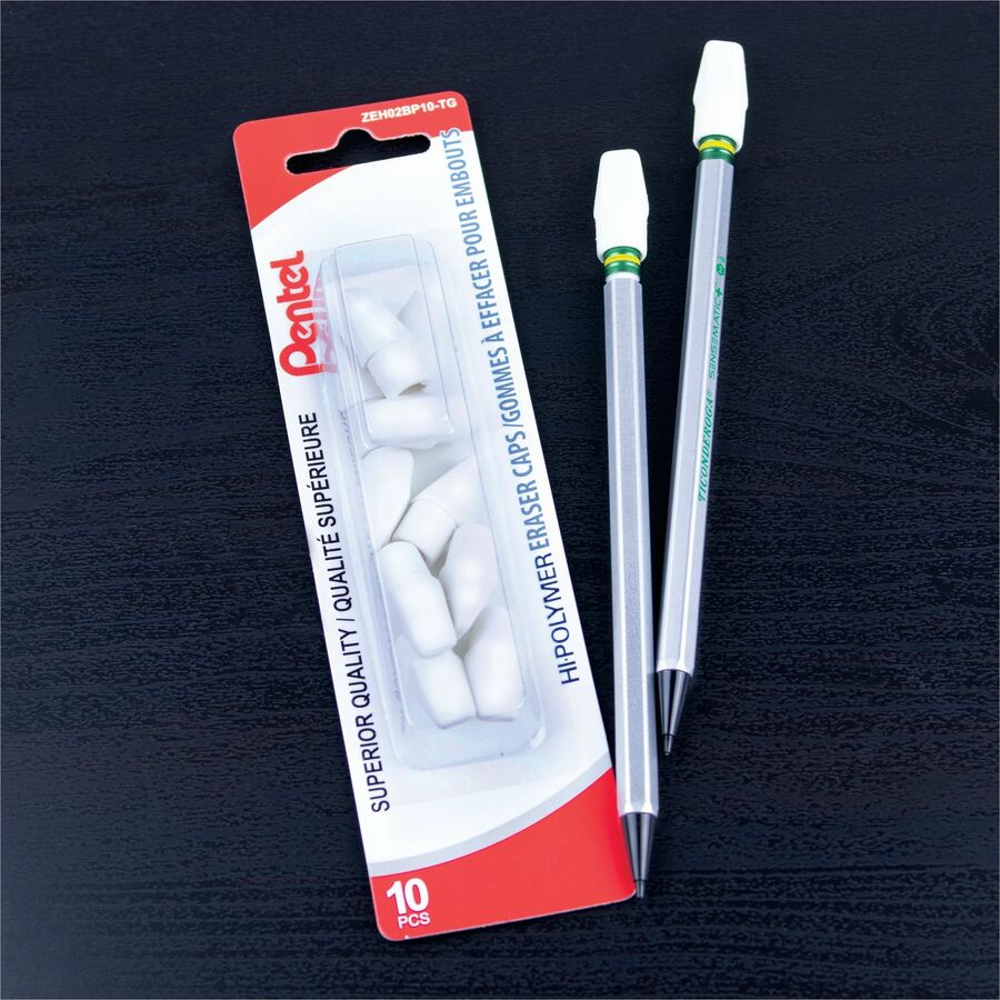 Pentel Hi-Polymer Eraser Cap, 10PC Pack - ZEH02BP10-TG