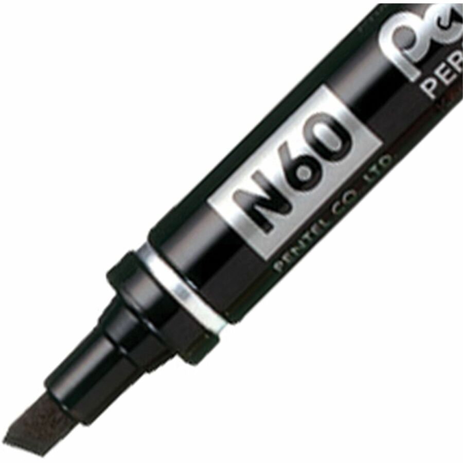Pentel Pen Permanent Marker, Chisel Tip, Black Ink - N60-A