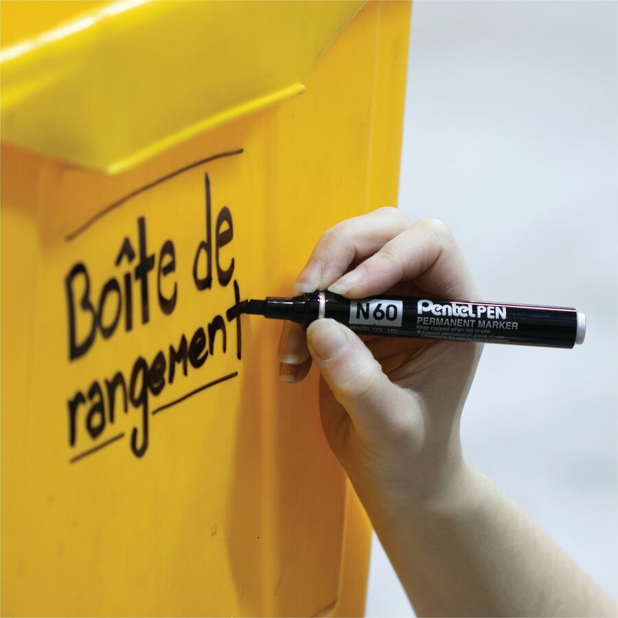 Pentel Pen Permanent Marker, Chisel Tip, Black Ink - N60-A