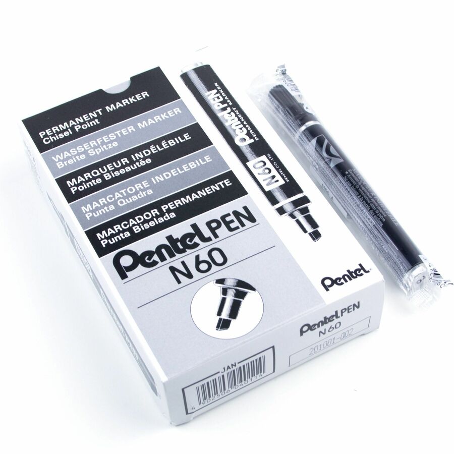 Pentel Pen Permanent Marker, Chisel Tip, Black Ink - N60-A