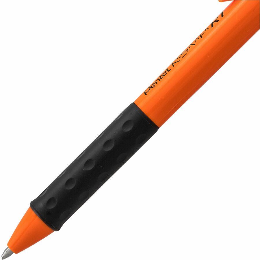 Pentel R.S.V.P. Safety Colour Orange Barrel Ballpoint Pen Retractable, Black Ink - BK93HDF-A
