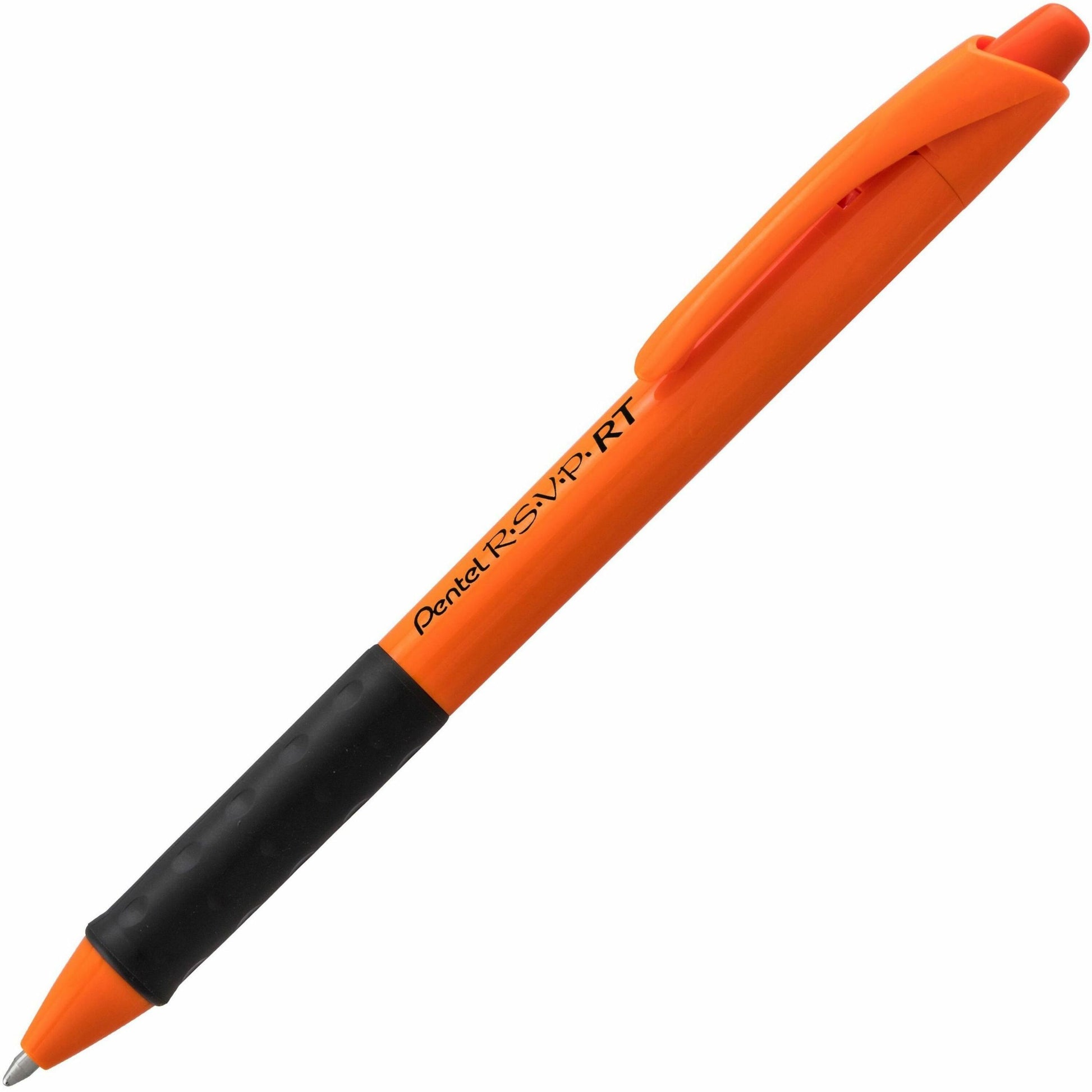 Pentel R.S.V.P. Safety Colour Orange Barrel Ballpoint Pen Retractable, Black Ink