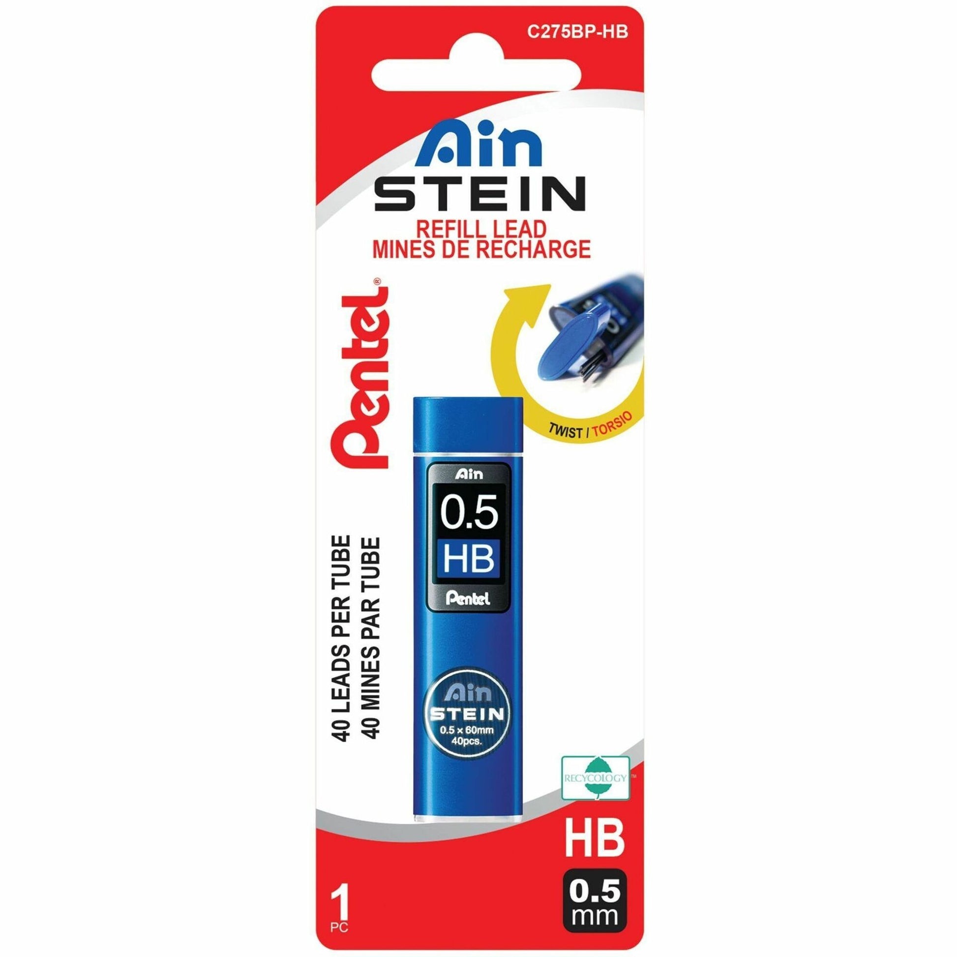 Pentel Ain Stein Lead Refill (0.5mm), HB, 40 Leads per Tube, 1PC Pack