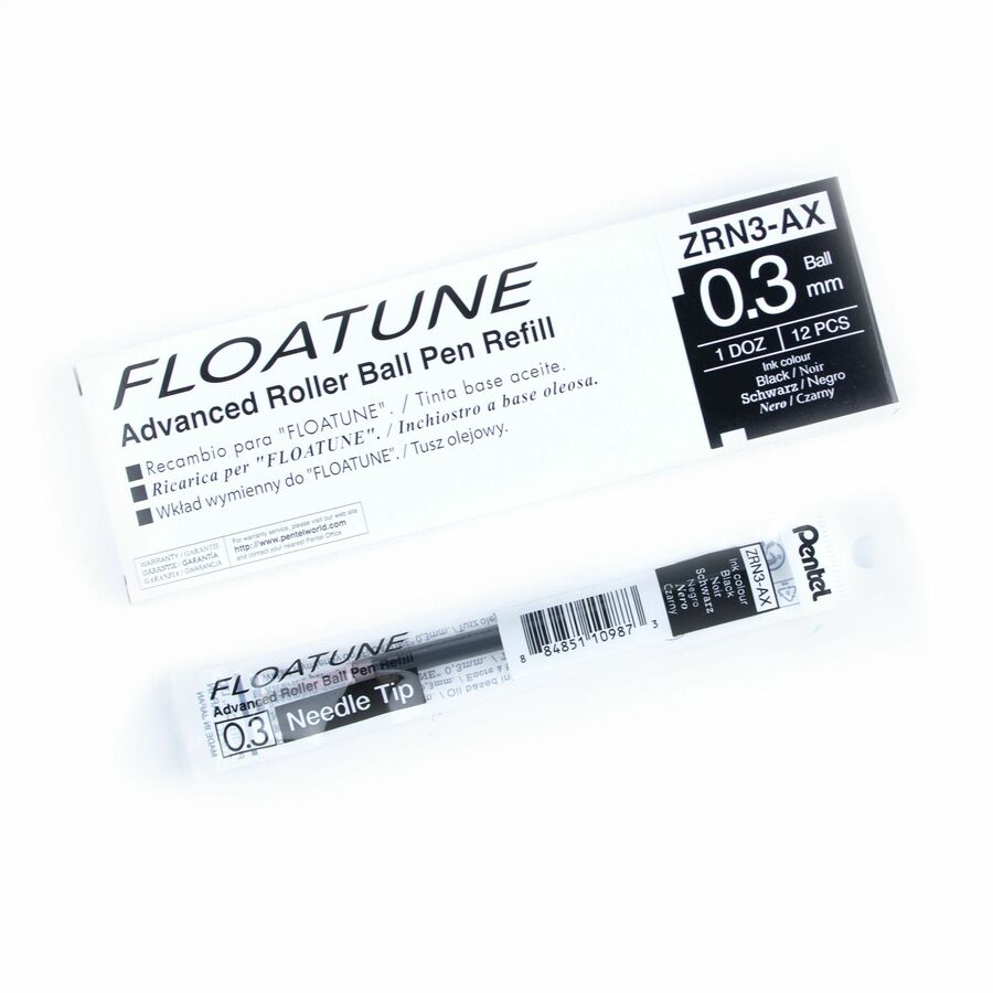 Pentel Refills for Pentel Floatune, Advanced Rollerball Retractable Pen, 0.3mm Tip, Black Ink - ZRN3-A
