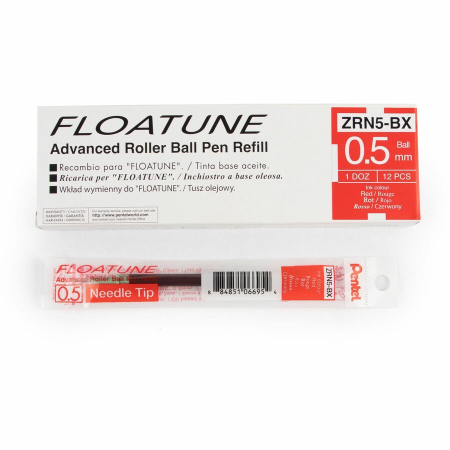 Pentel Refills for Pentel Floatune, Advanced Rollerball Retractable Pen, 0.5mm Tip, Red Ink - ZRN5-B