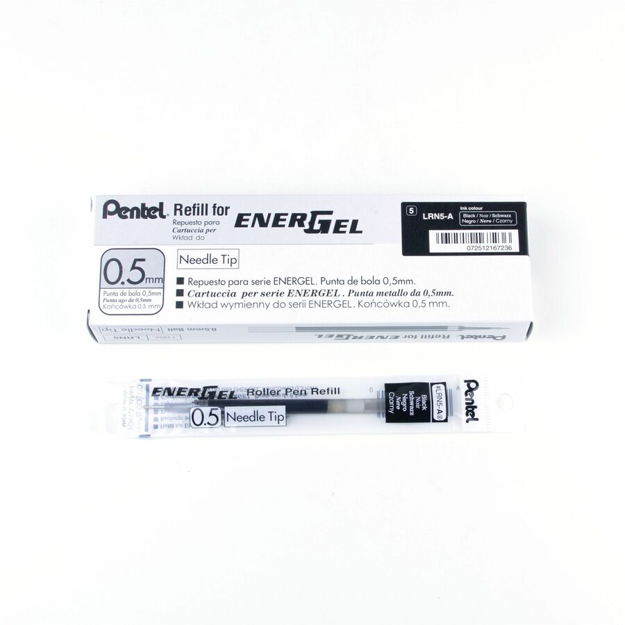 Pentel Refill Ink for Pentel EnerGel Gel Pen, (0.5mm) Fine Point Needle Tip, Black Ink - LRN5-A