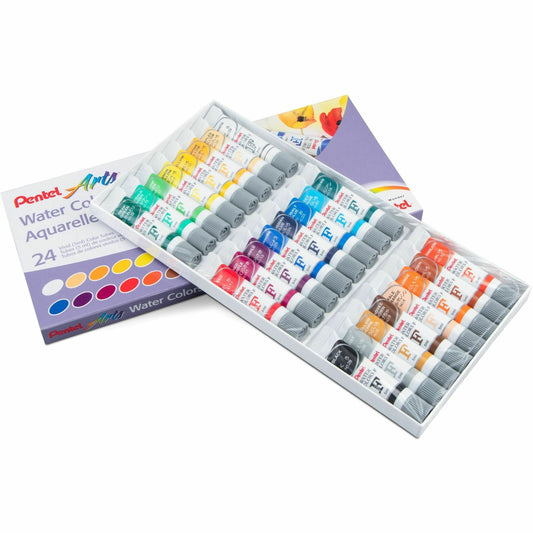 Pentel Arts Water Colours Assorted Colours, 24 Colour Pack