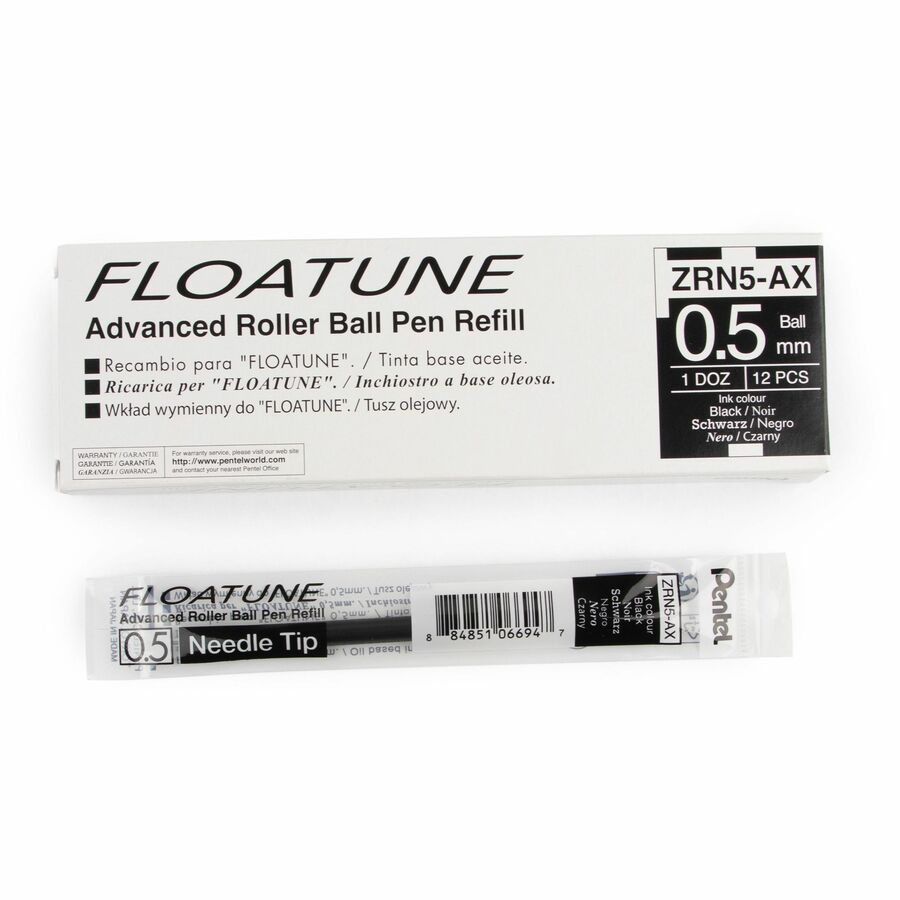 Pentel Refills for Pentel Floatune, Advanced Rollerball Retractable Pen, 0.5mm Tip, Black Ink - ZRN5-A