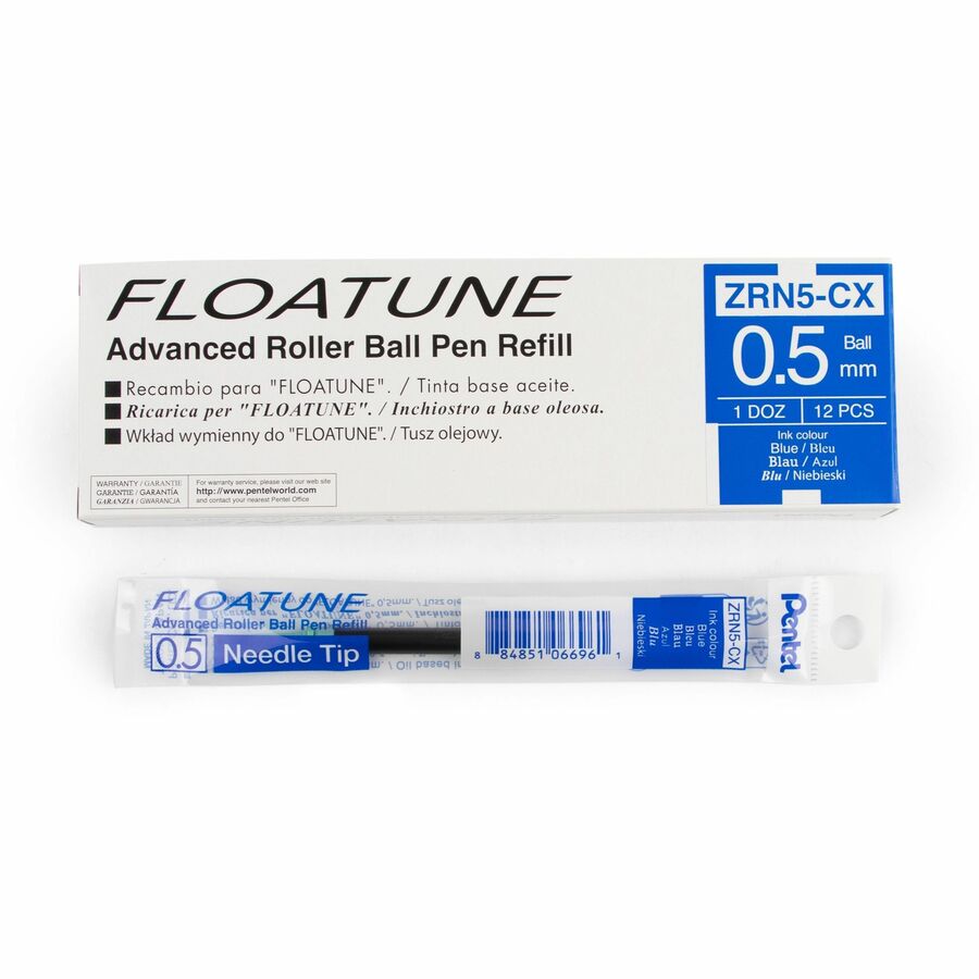 Pentel Refills for Pentel Floatune, Advanced Rollerball Retractable Pen, 0.5mm Tip, Blue Ink - ZRN5-C