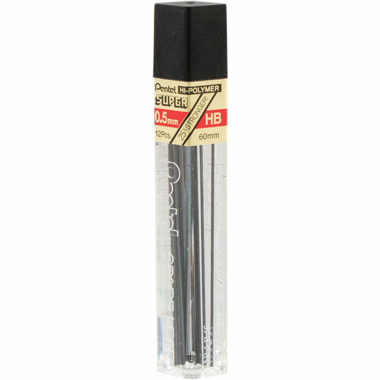 Pentel Hi-Polymer Super Lead Refill (0.5mm), HB, 12 Leads per Tube