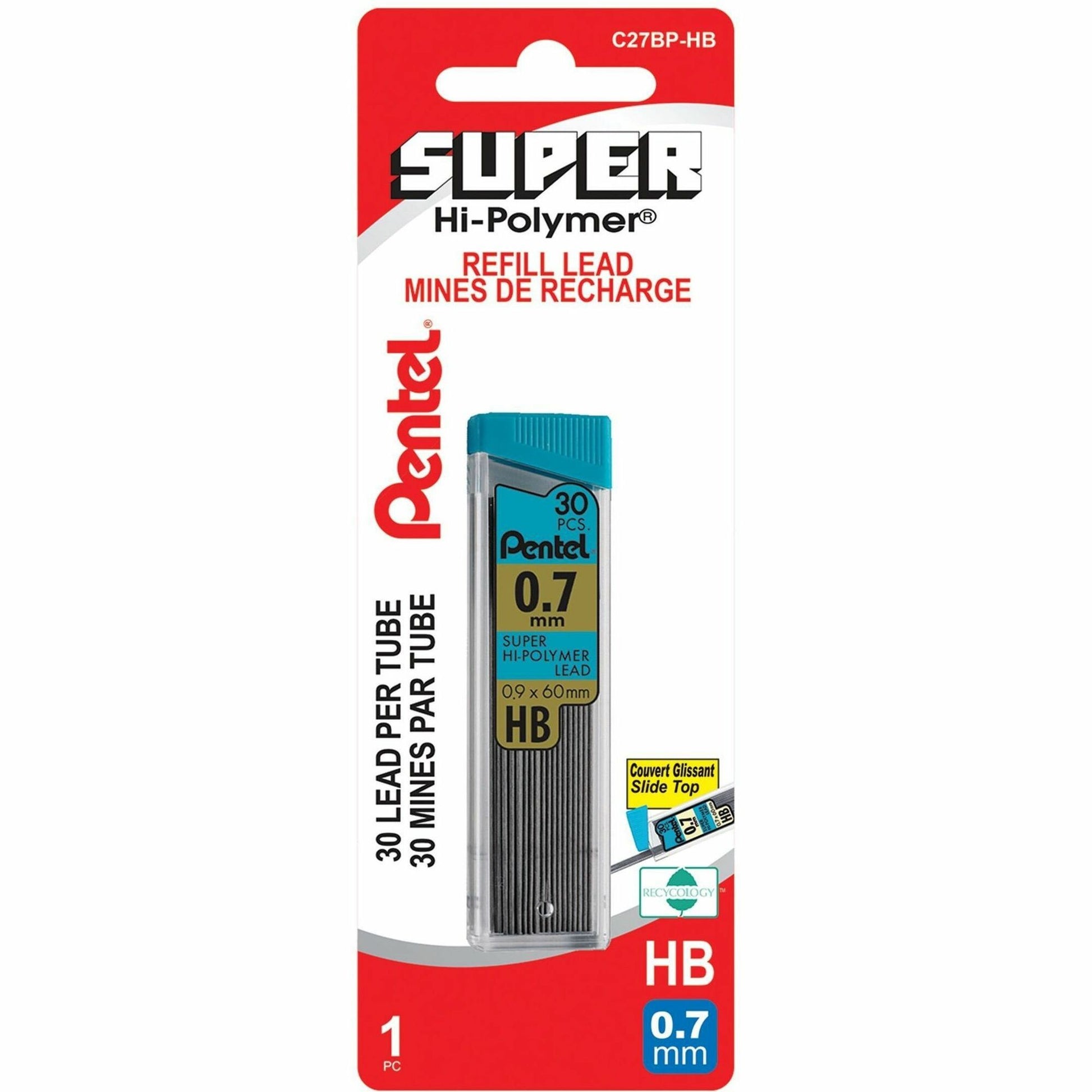 Pentel Hi-Polymer Super Lead Refill (0.7mm), HB, 30 Leads per Tube, 1PC Pack