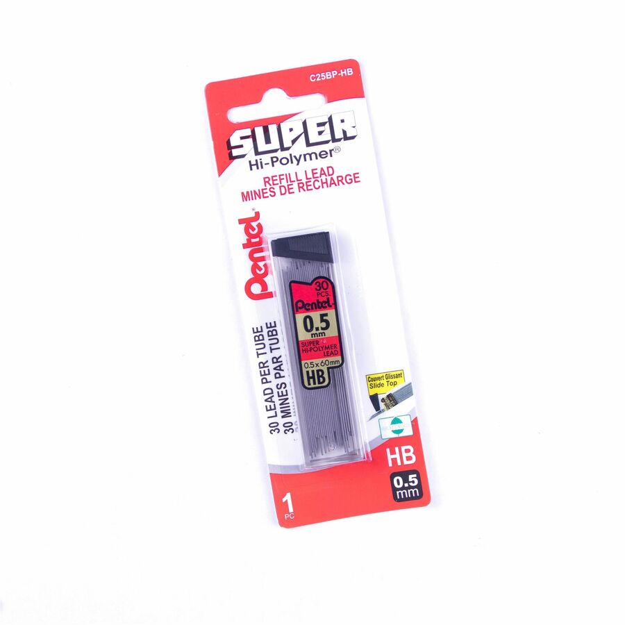 Pentel Super Hi-Polymer Lead Refill, 30 Leads Per Tube, HB, 0.5mm, 1PC Pack - C25BP-HB