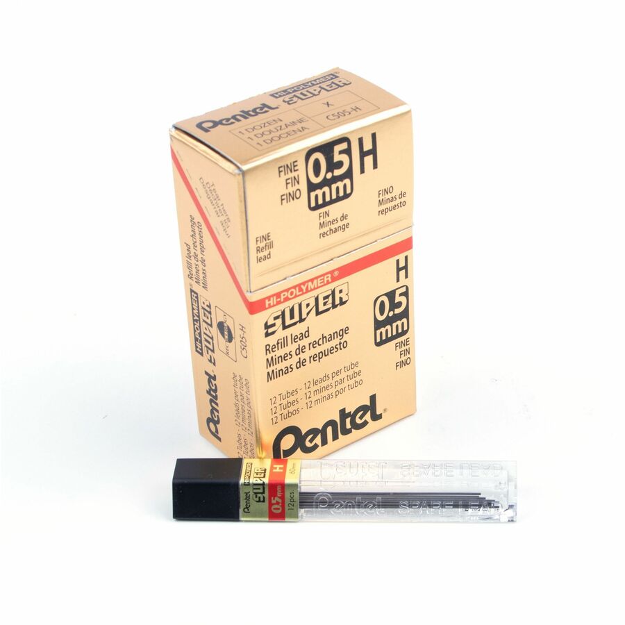 Pentel Hi-Polymer Super Lead Refill (0.5mm), H, 12 Leads per Tube - C505-H