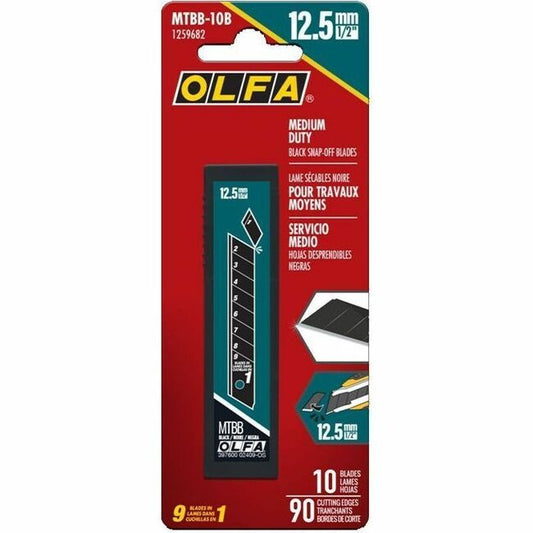 Olfa 12.5mm MTBB-10B Medium Duty Black Snap Blades, 10pk