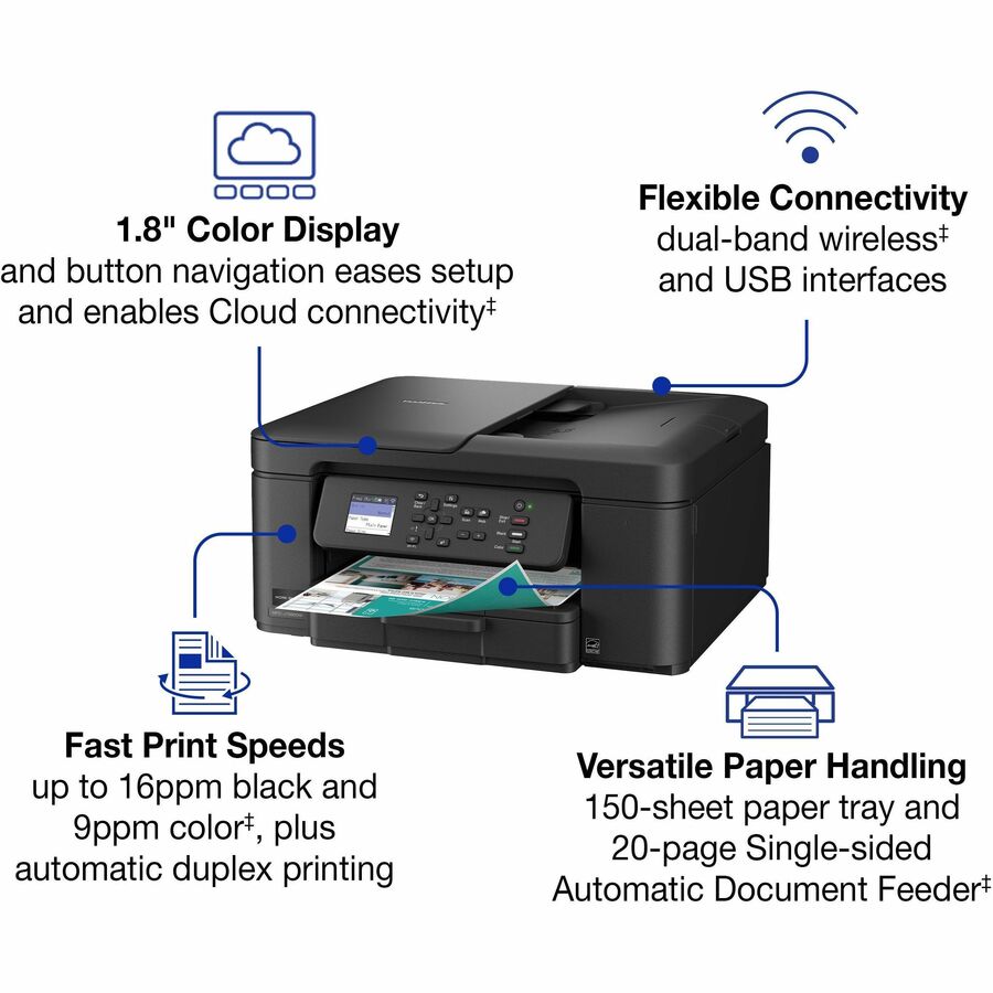 Brother Work Smart MFC-J1360DW Wired & Wireless Inkjet Multifunction Printer - Color - Black - MFCJ1360DW