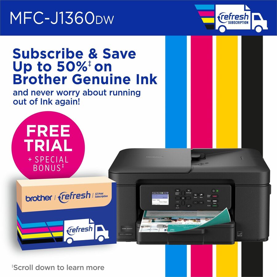 Brother Work Smart MFC-J1360DW Wired & Wireless Inkjet Multifunction Printer - Color - Black - MFCJ1360DW