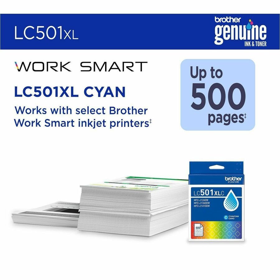 Brother LC501XLC Original High Yield Inkjet Ink Cartridge - Cyan - 1 Each - LC501XLCS