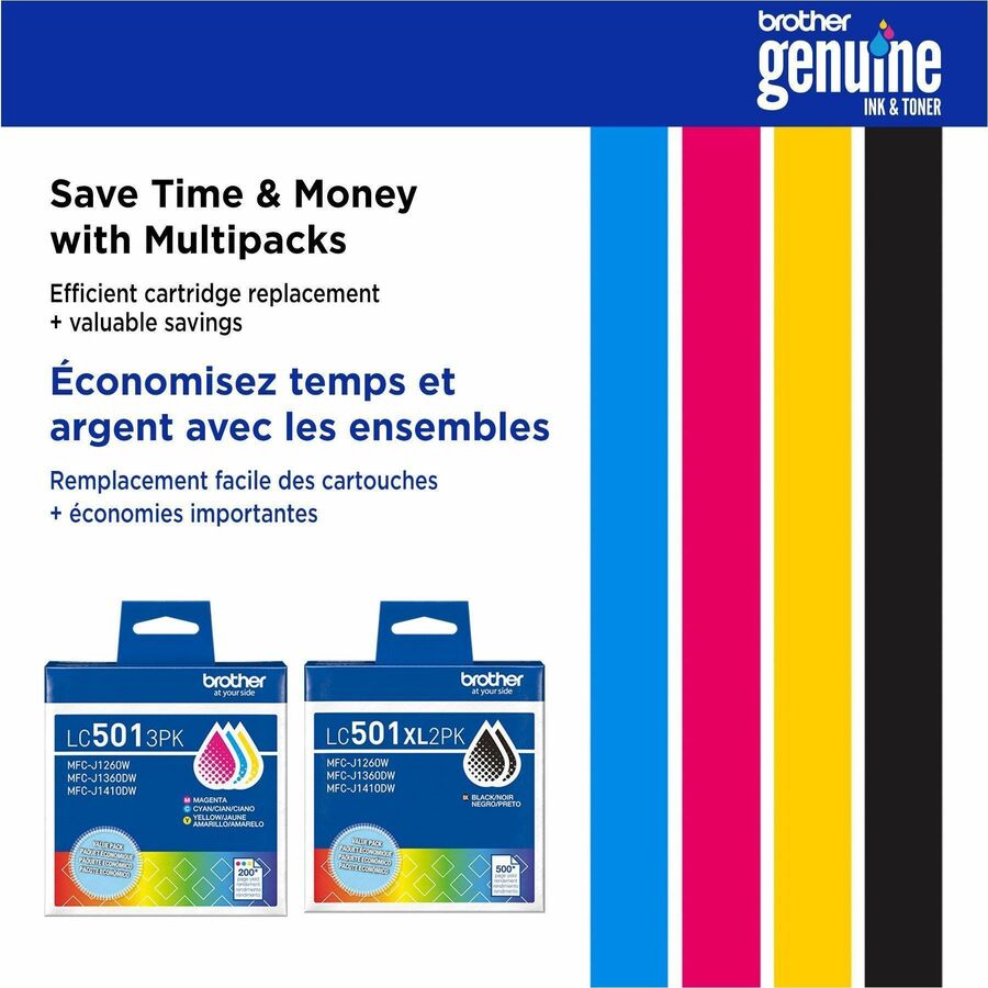 Brother Original High Yield Inkjet Ink Cartridge - Multi-pack - Cyan, Magenta, Yellow - 1 Each - LC501XL3PKS