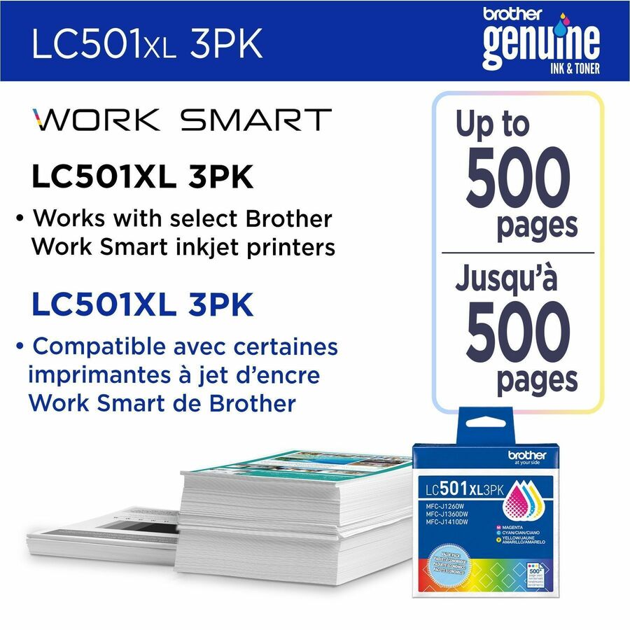Brother Original High Yield Inkjet Ink Cartridge - Multi-pack - Cyan, Magenta, Yellow - 1 Each - LC501XL3PKS