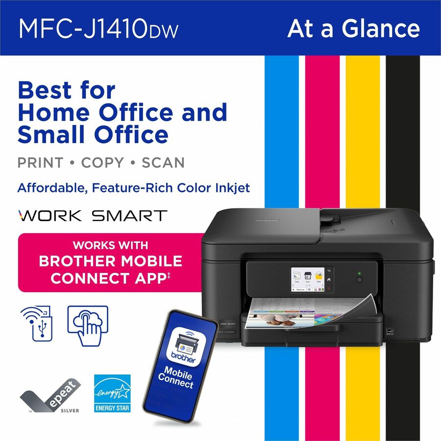 Brother Work Smart MFC-J1410DW Wired & Wireless Inkjet Multifunction Printer - Color - Black - MFCJ1410DW