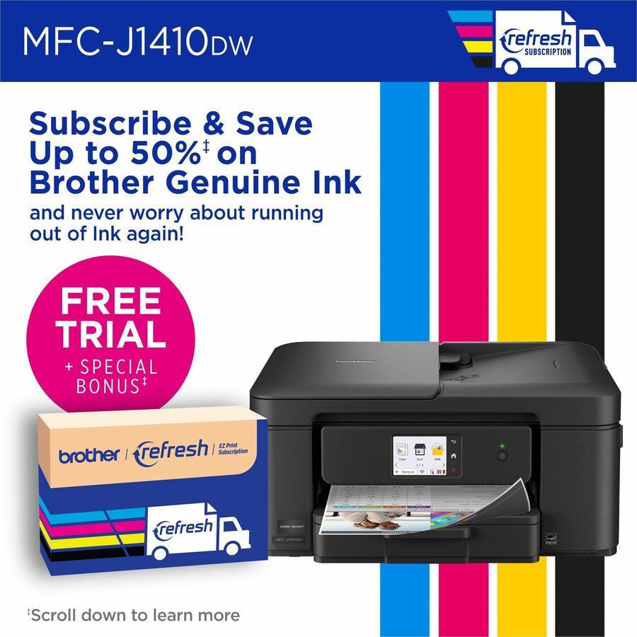 Brother Work Smart MFC-J1410DW Wired & Wireless Inkjet Multifunction Printer - Color - Black - MFCJ1410DW